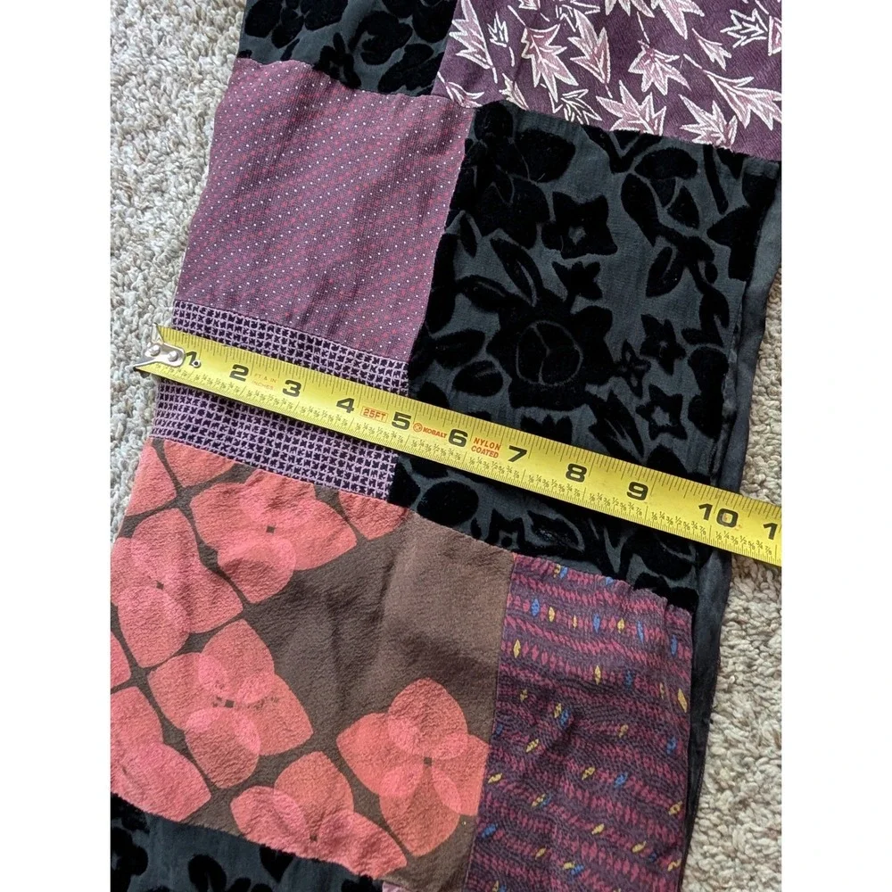 Whimsigoth Patchwork Scarf Women Multicolor Purple Burnout Velvet Silk Mix 90s